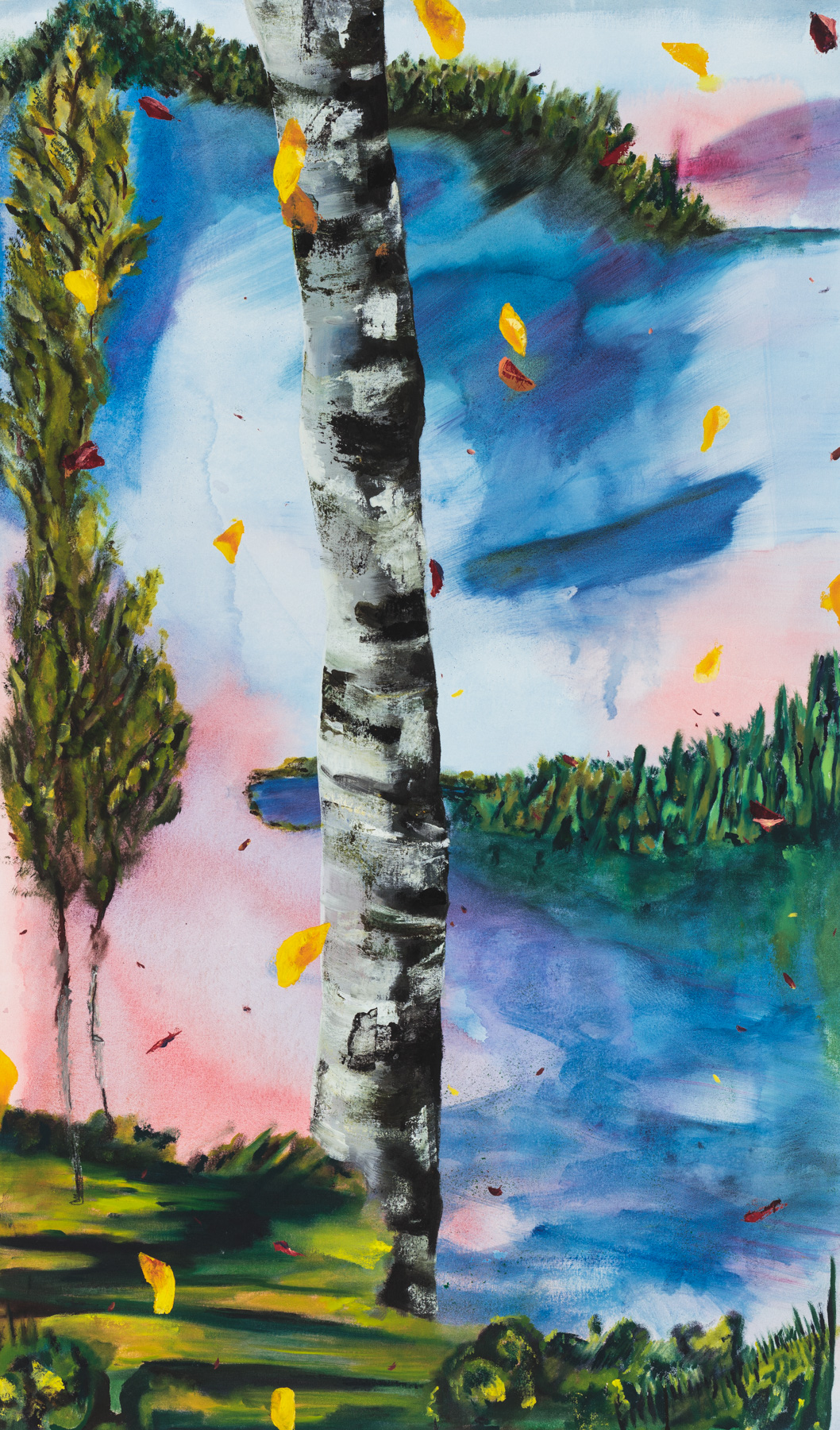 oil painting of a birch tree in nature